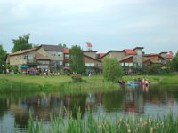 View across pond at EcoVillage at Ithaca